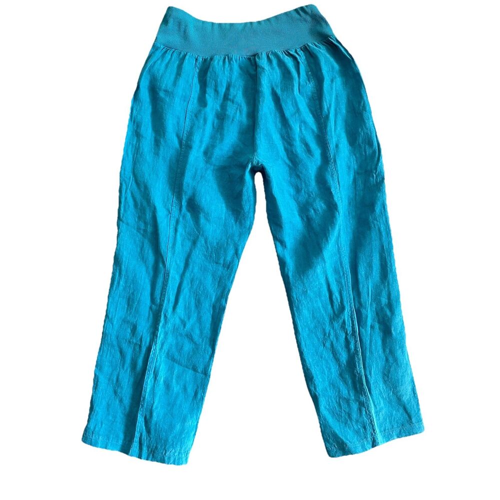 Inizio Made in Italy Aqua Blue 100% Linen Pants XL Wide Leg Flowy Summer Perfect